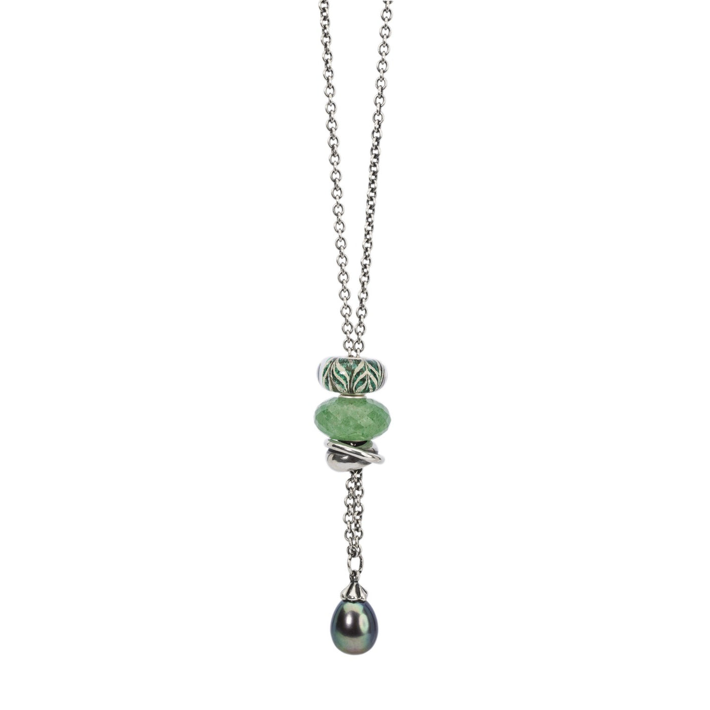 Collier Fantasy avec perle plumes de paon  
