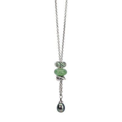 Collier Fantasy avec perle plumes de paon  